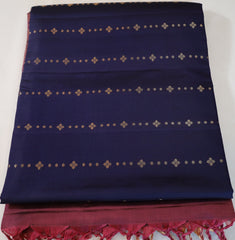 Navy Blue Retta Pettu Soft Silk Saree with Dust Rose Pink border & Pallu