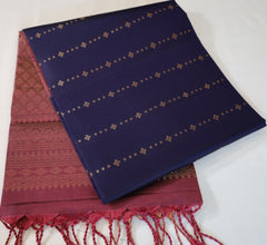 Navy Blue Retta Pettu Soft Silk Saree with Dust Rose Pink border & Pallu