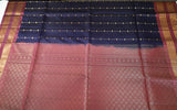Navy Blue Retta Pettu Soft Silk Saree with Dust Rose Pink border & Pallu