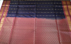 Navy Blue Retta Pettu Soft Silk Saree with Dust Rose Pink border & Pallu