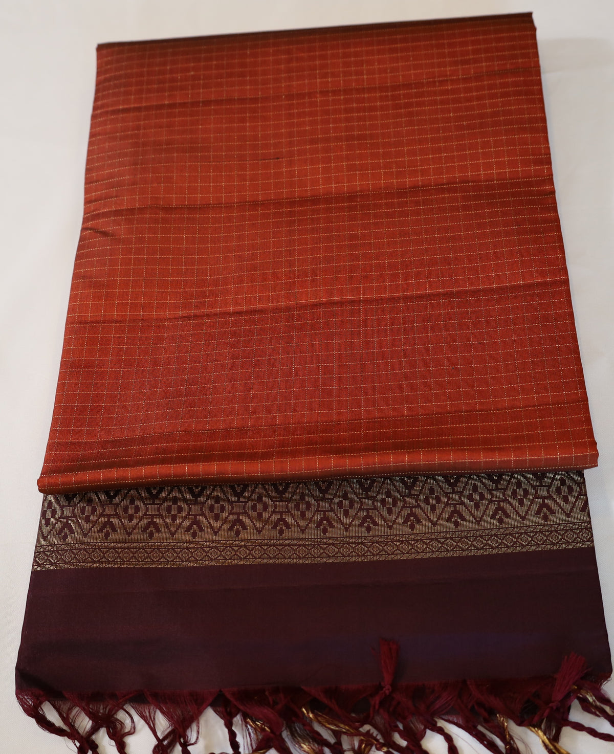Rust Orange Retta Pettu Soft Silk Saree with Coffee Brown Pallu
