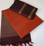 Rust Orange Retta Pettu Soft Silk Saree with Coffee Brown Pallu