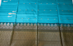 Turquoise Blue Soft Silk Saree with Moss Green Pallu