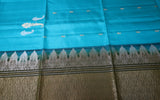 Turquoise Blue Soft Silk Saree with Moss Green Pallu