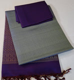 Gray Retta Pettu Soft Silk Saree with Purple border & Pallu