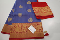 Blue Banaras Tassar Silk Saree with red Border (Copy)