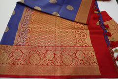 Blue Banaras Tassar Silk Saree with red Border (Copy)
