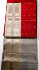 Maroon Red Retta Pettu Soft Silk Saree with Gray border & Pallu