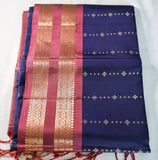 Navy Blue Retta Pettu Soft Silk Saree with Dust Rose Pink border & Pallu