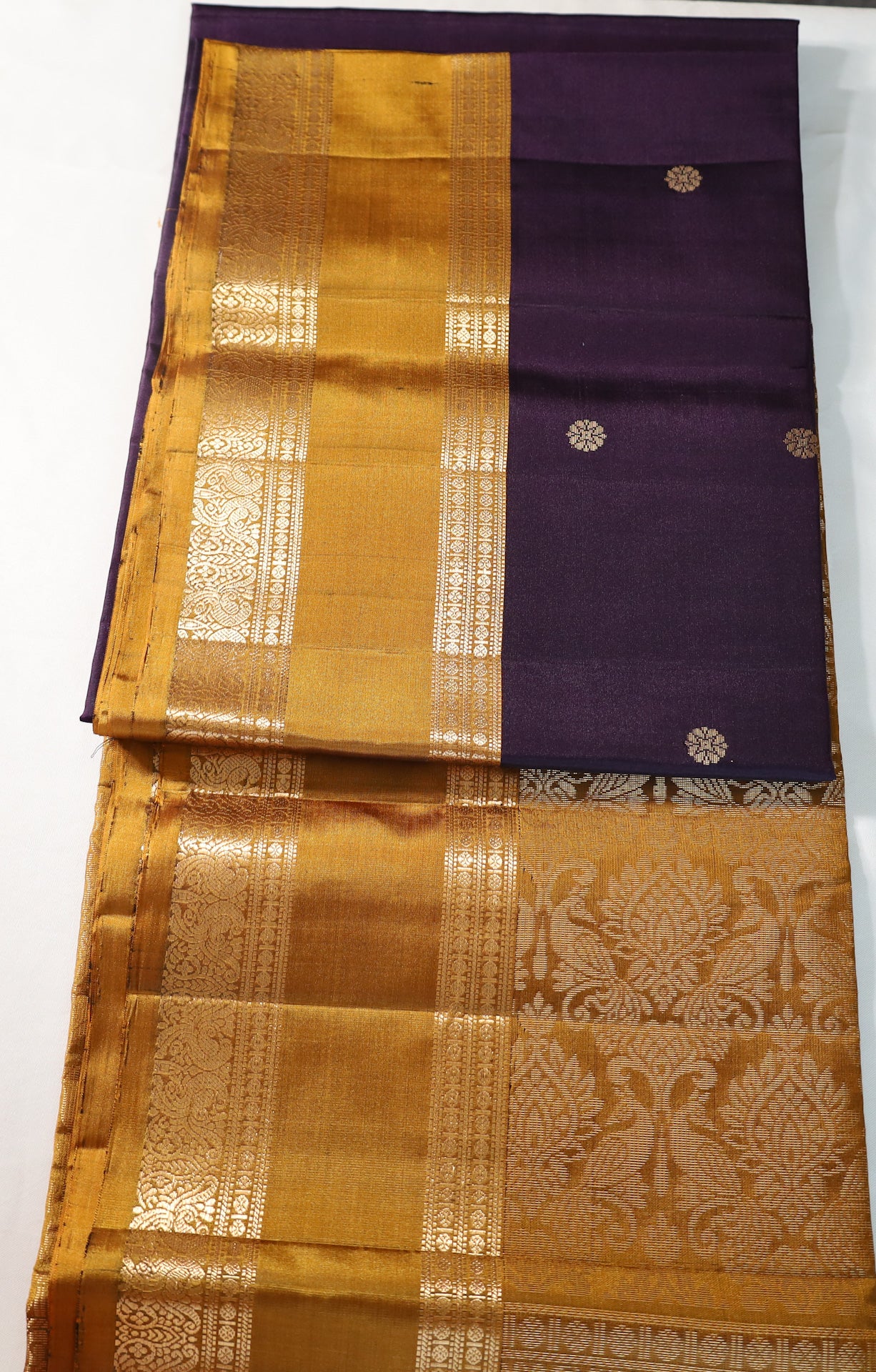Dark Coffee Brown Retta Pettu Soft Silk Saree with Mustard Yellow  border & Pallu