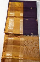 Dark Coffee Brown Retta Pettu Soft Silk Saree with Mustard Yellow  border & Pallu