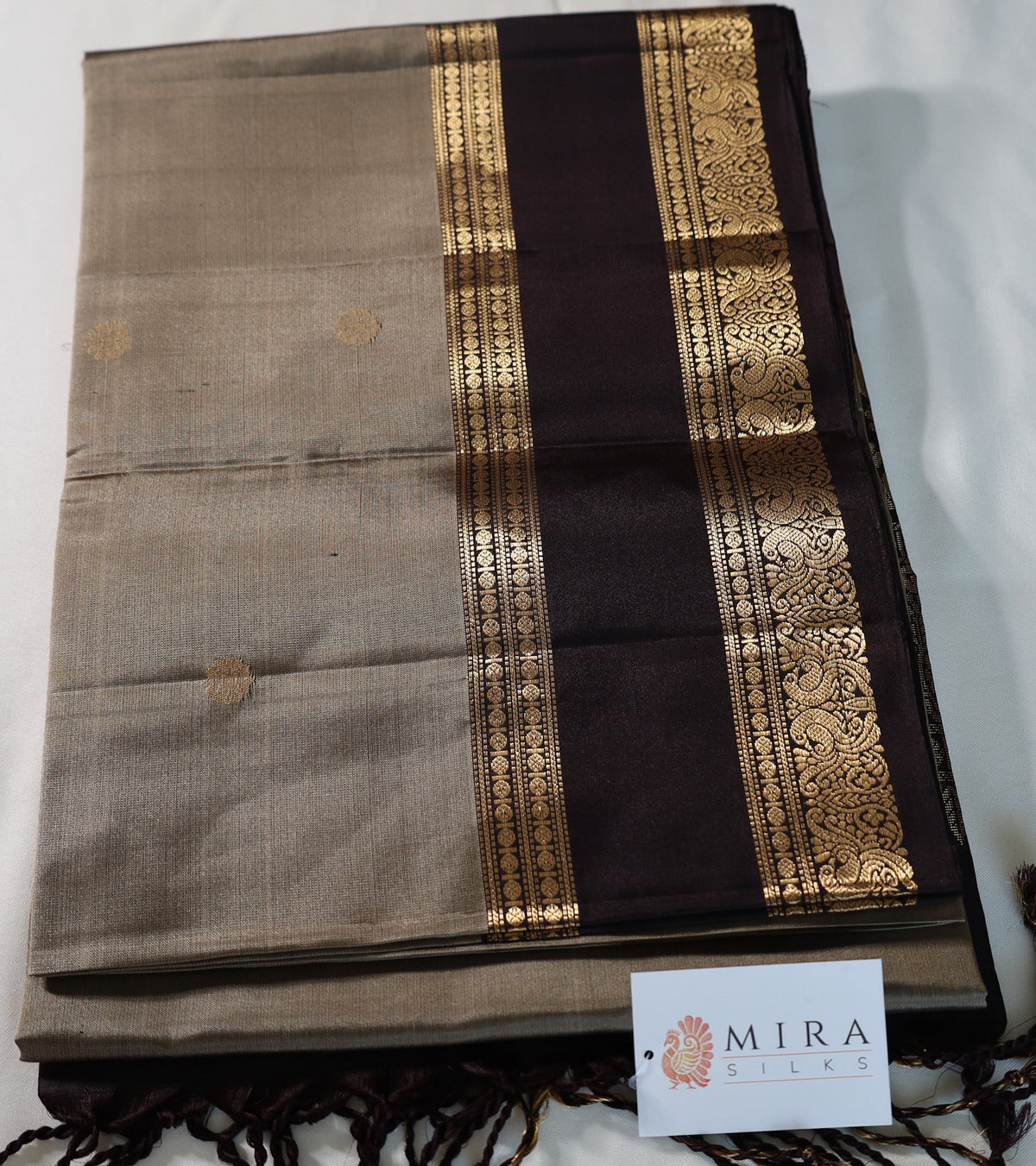 Mosss Green Retta Pettu Soft Silk Saree with Coffee Brown border & Pallu