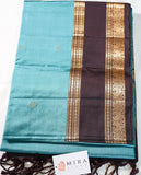 Dark Turquoise Blue Retta Pettu Soft Silk Saree with Coffee Brown border & Pallu