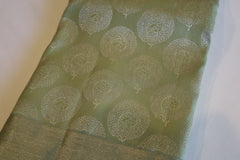 Pistachio Green Kanjivaram Saree with Silver Zari Border