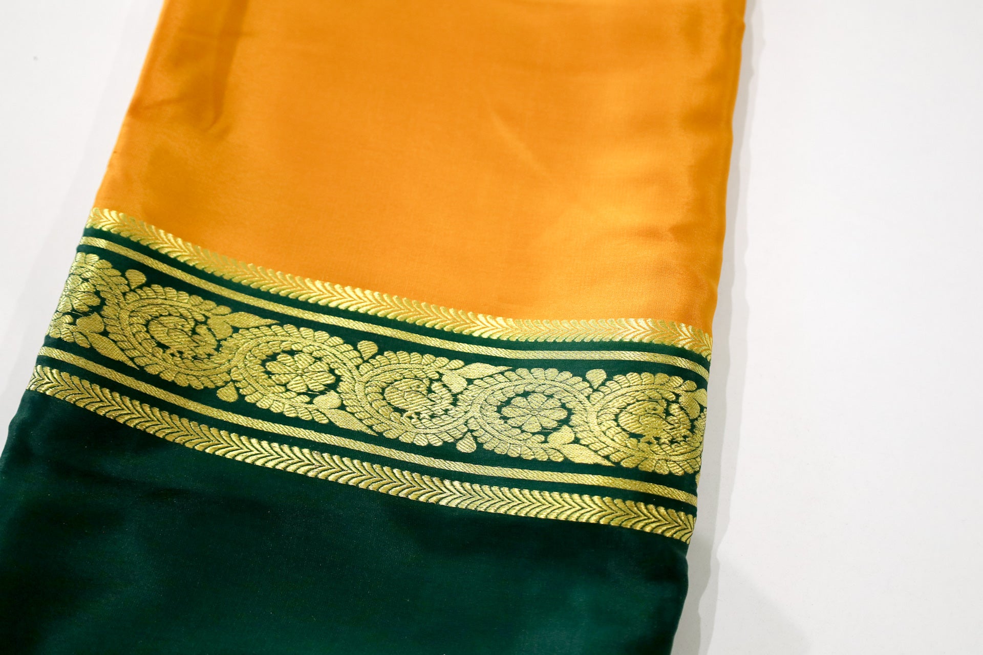 Pure Mysore Silk yellow color Saree With Green Border - Silk Mark Certified