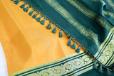 Pure Mysore Silk yellow color Saree With Green Gap Border - Silk Mark Certified