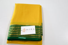 Pure Mysore Silk yellow color Saree With small Green Border - Silk Mark Certified