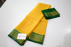 Pure Mysore Silk yellow color Saree With small Green Border - Silk Mark Certified