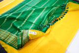 Pure Mysore Silk yellow color Saree With small Green Border - Silk Mark Certified