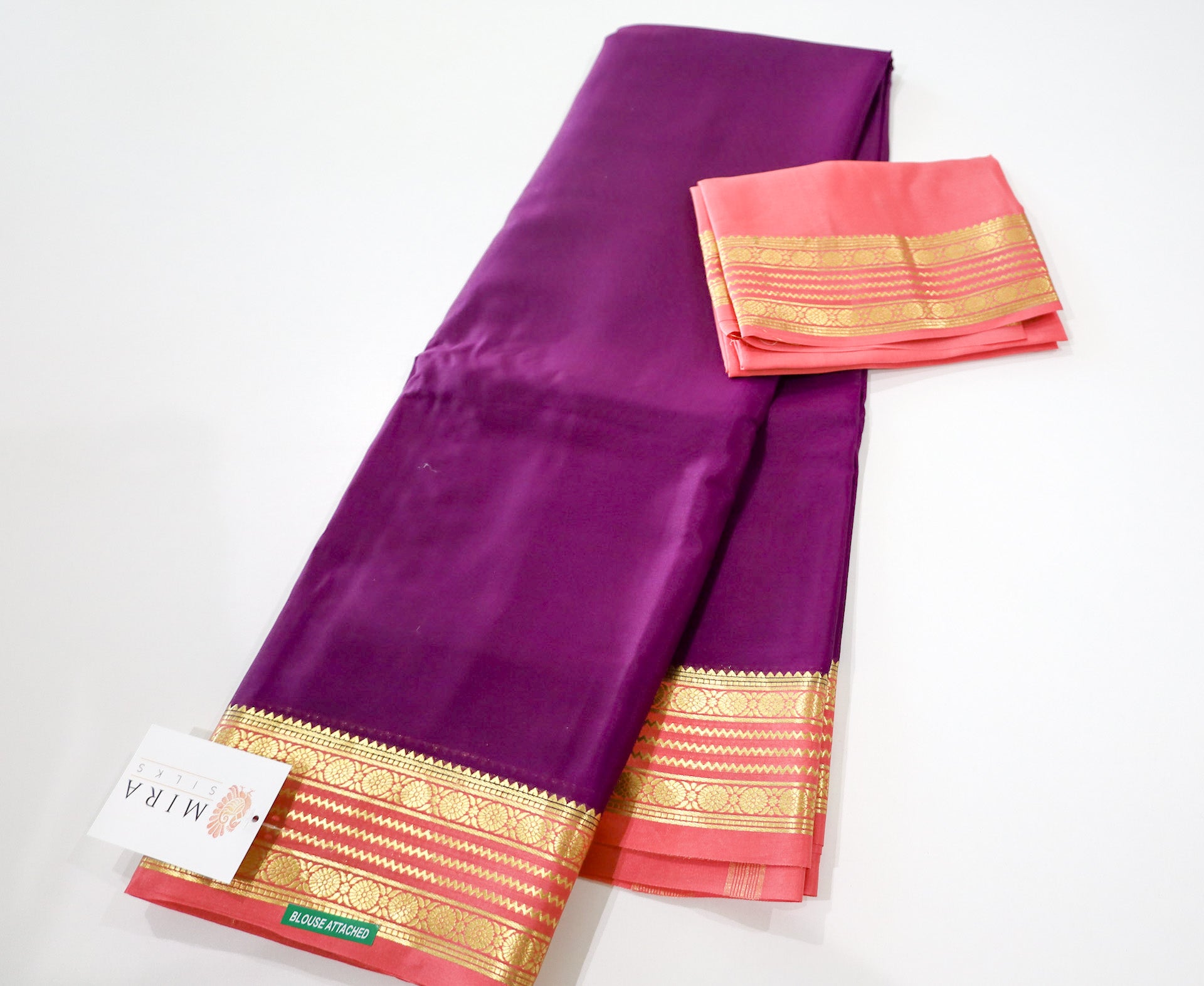 Pure Mysore Silk Purple color Saree With Pink Border - Silk Mark Certified