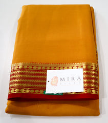 Pure Mysore Silk mustard yellow color Saree With red border - Silk Mark Certified