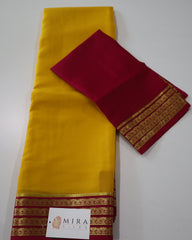 Pure Mysore Silk haldi yellow color Saree With pink border - Silk Mark Certified