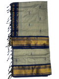Grey with Navy Blue border Silk Cotton Saree - MIRASILKS Grey with Navy Blue border Silk Cotton Saree 