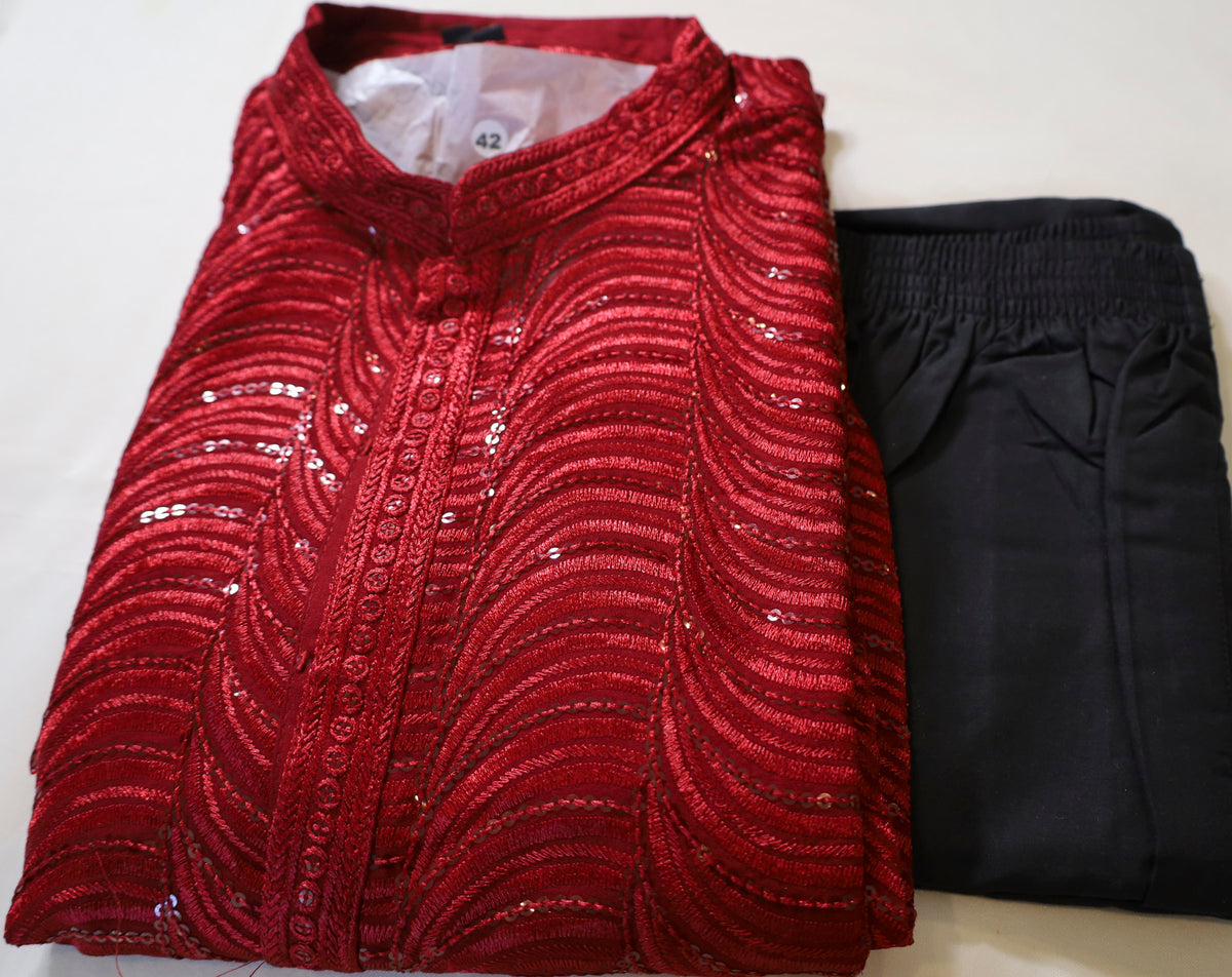 Maroon Red Men's Kurta set