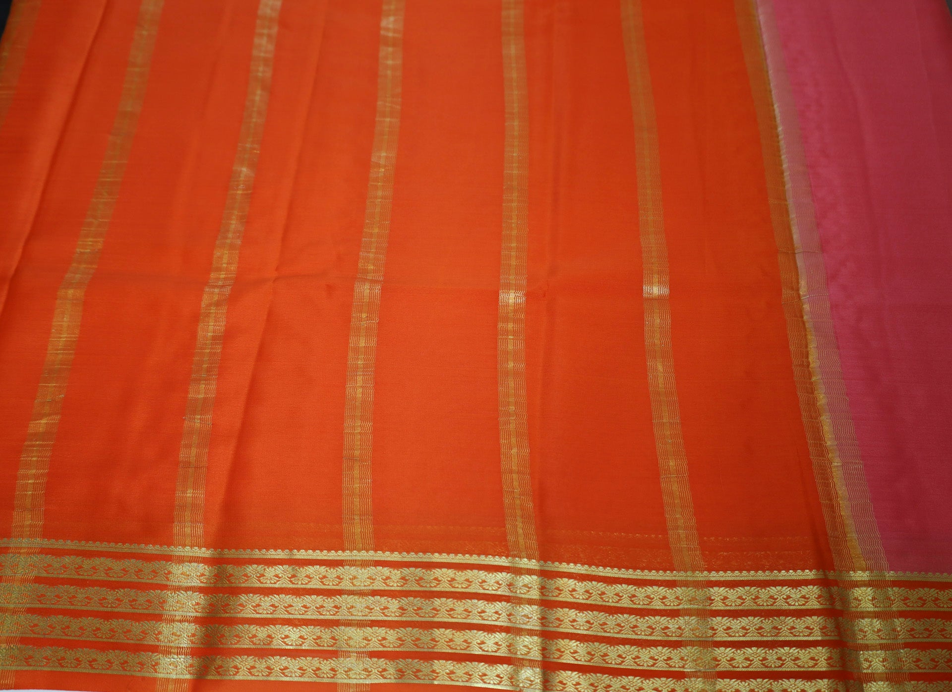 Pure Mysore Silk Pink color Saree With Orange border - Silk Mark Certified