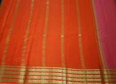 Pure Mysore Silk Pink color Saree With Orange border - Silk Mark Certified