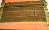 Pure Mysore Silk Peach Orange color Saree With Mosss Green border - Silk Mark Certified
