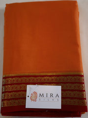 Pure Mysore Silk Apricot Orange color Saree With Red border - Silk Mark Certified