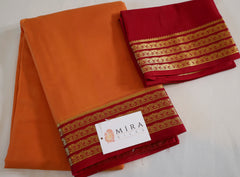 Pure Mysore Silk Apricot Orange color Saree With Red border - Silk Mark Certified