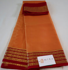 Pure Mysore Silk Apricot Orange color Saree With Red border - Silk Mark Certified