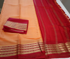 Pure Mysore Silk Apricot Orange color Saree With Red border - Silk Mark Certified
