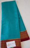 Pure Mysore Silk Turquoise Blue color Saree With Pink border - Silk Mark Certified