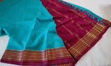 Pure Mysore Silk Turquoise Blue color Saree With Pink border - Silk Mark Certified