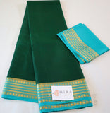 Pure Mysore Silk Green color Saree With Turquoise Blue border - Silk Mark Certified