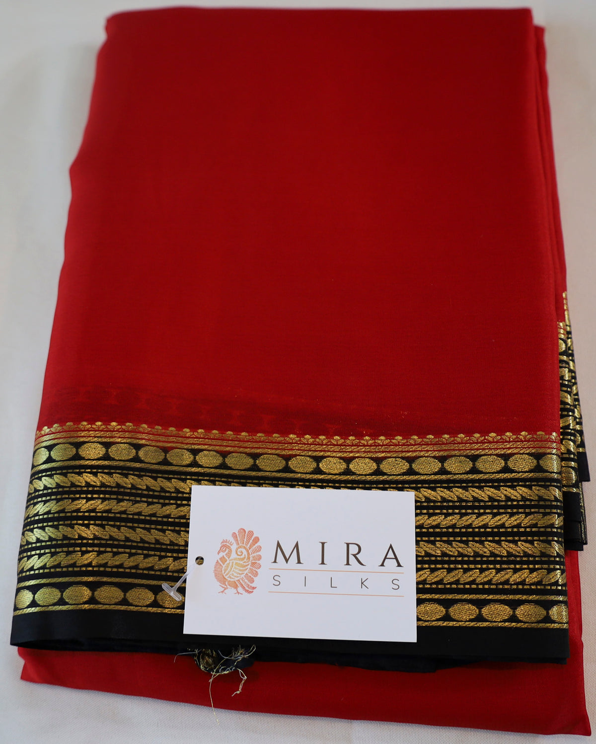 Pure Mysore Silk Red color Saree With  Black border - Silk Mark Certified