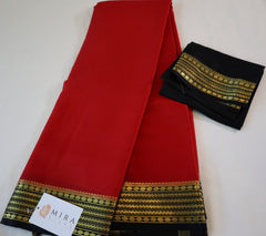 Pure Mysore Silk Red color Saree With  Black border - Silk Mark Certified