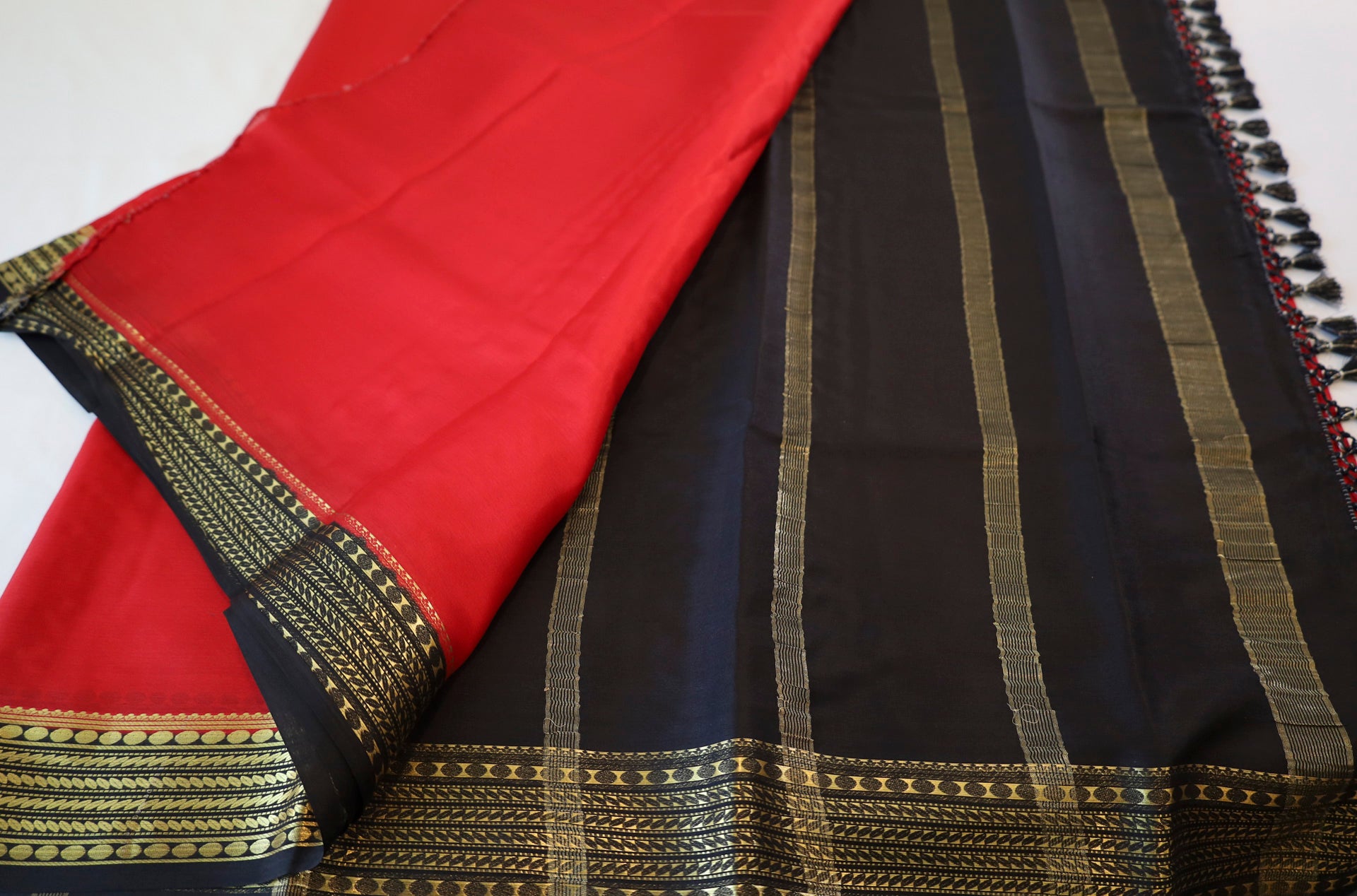 Pure Mysore Silk Red color Saree With  Black border - Silk Mark Certified
