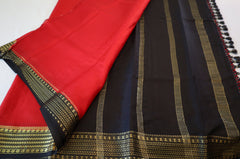 Pure Mysore Silk Red color Saree With  Black border - Silk Mark Certified