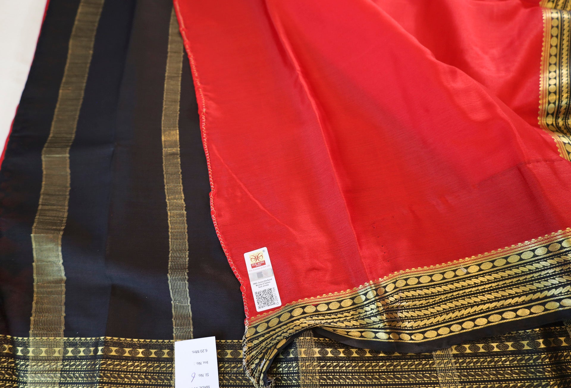Pure Mysore Silk Red color Saree With  Black border - Silk Mark Certified