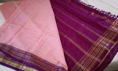 Pure Mysore Silk Flamingo Pink color Saree With  Purple border - Silk Mark Certified
