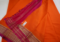 Pure Mysore Silk Orange color Saree With  Pink border - Silk Mark Certified