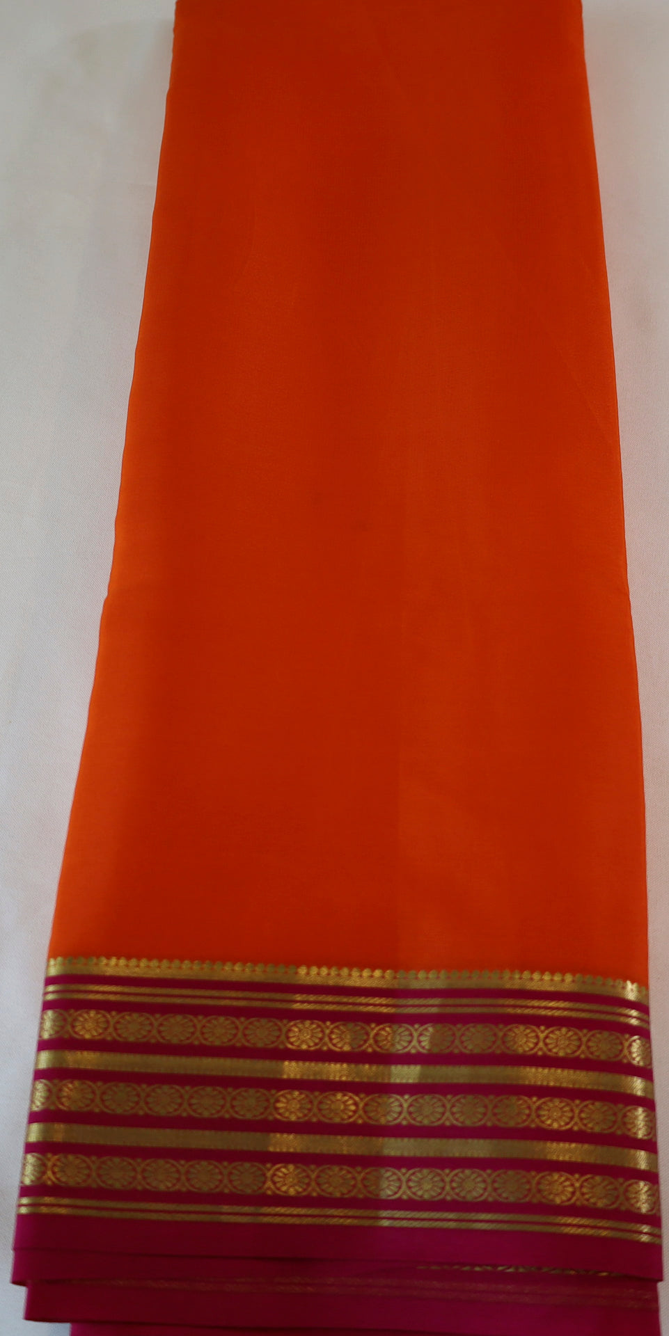Pure Mysore Silk Orange color Saree With  Pink border - Silk Mark Certified