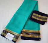 Pure Mysore Silk Sea Green color Saree With  Navy Blue border - Silk Mark Certified