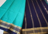 Pure Mysore Silk Sea Green color Saree With  Navy Blue border - Silk Mark Certified