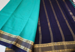 Pure Mysore Silk Sea Green color Saree With  Navy Blue border - Silk Mark Certified