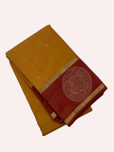 Mustard yellow peacock border saree 